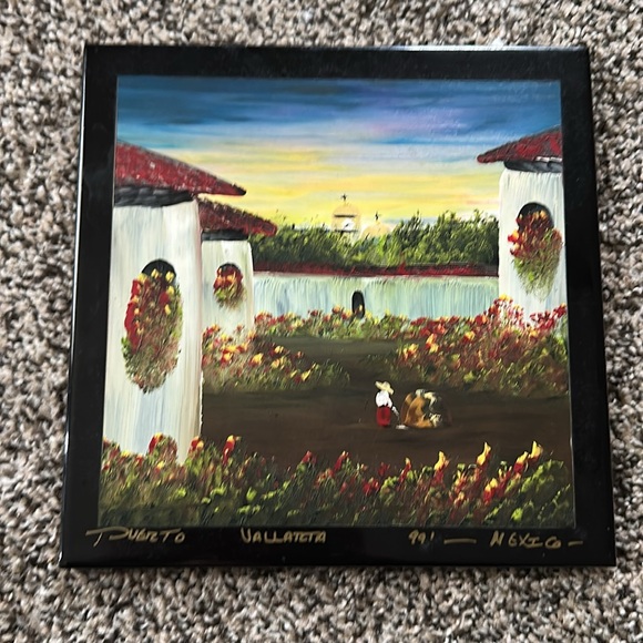 Puerto Vallarta Artwork Tile.  Colorful Landscape Painting with Black edging. - Picture 1 of 7